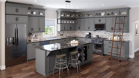 platinum grey shaker cabinets with stainless steel appliances|platinum grey cabinets.